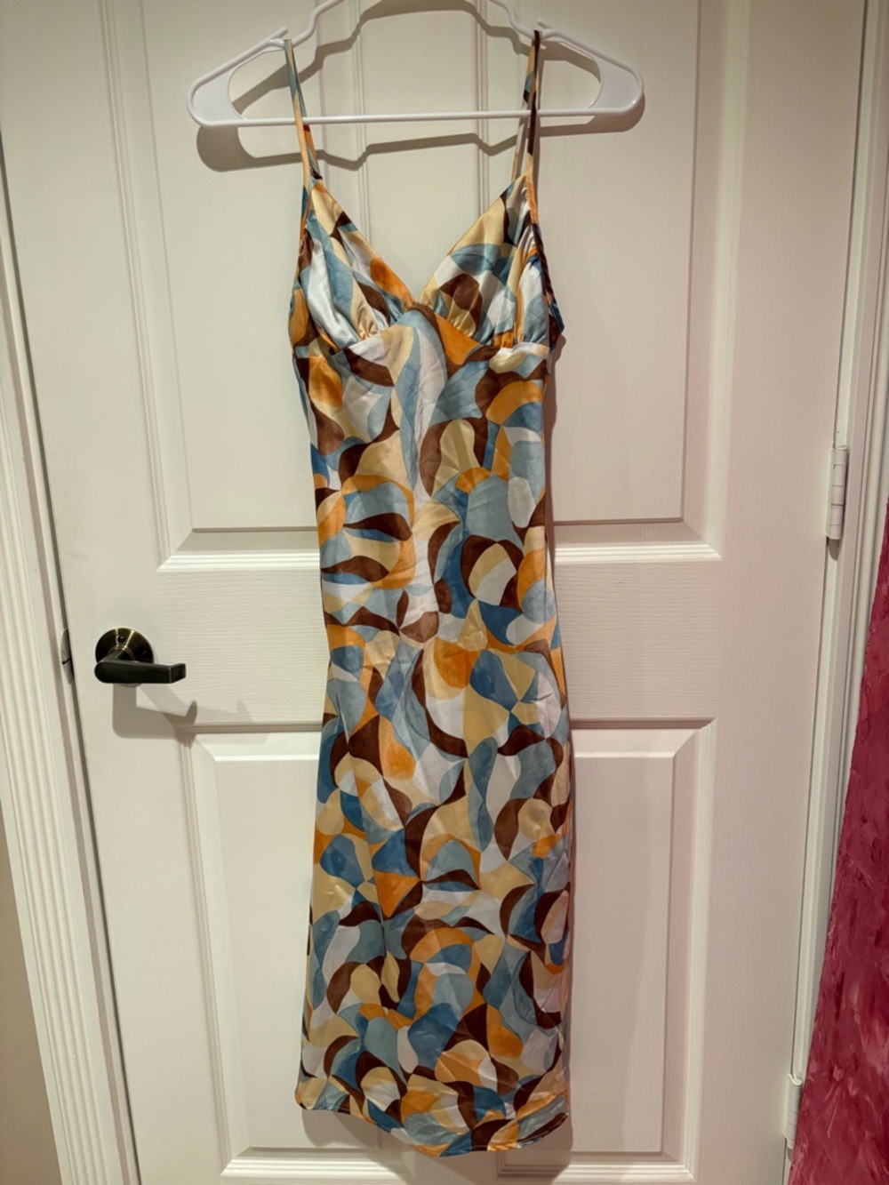 Multi-Color Abstract Print Slip Dress - Spaghetti Strap - Picture 4 of 7